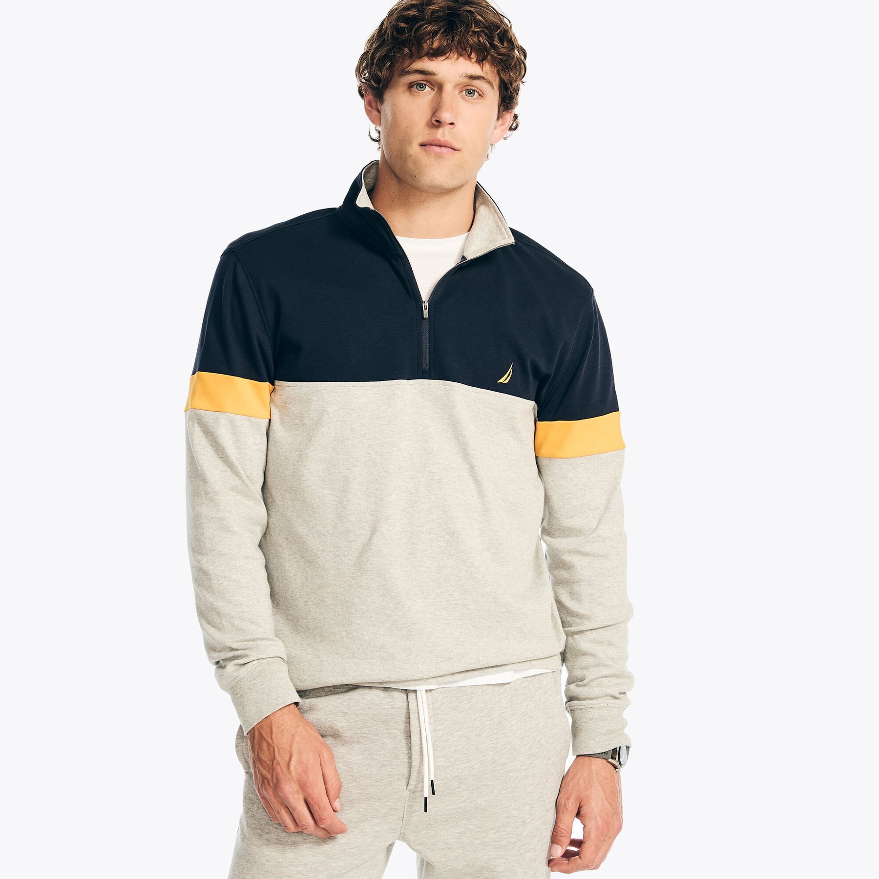 Nautica Men's Colorblock Quarter-Zip Pullover Stellar Blue Heather