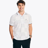 Nautica Men's Navtech Sustainably Crafted Classic Fit Printed Polo Bright White