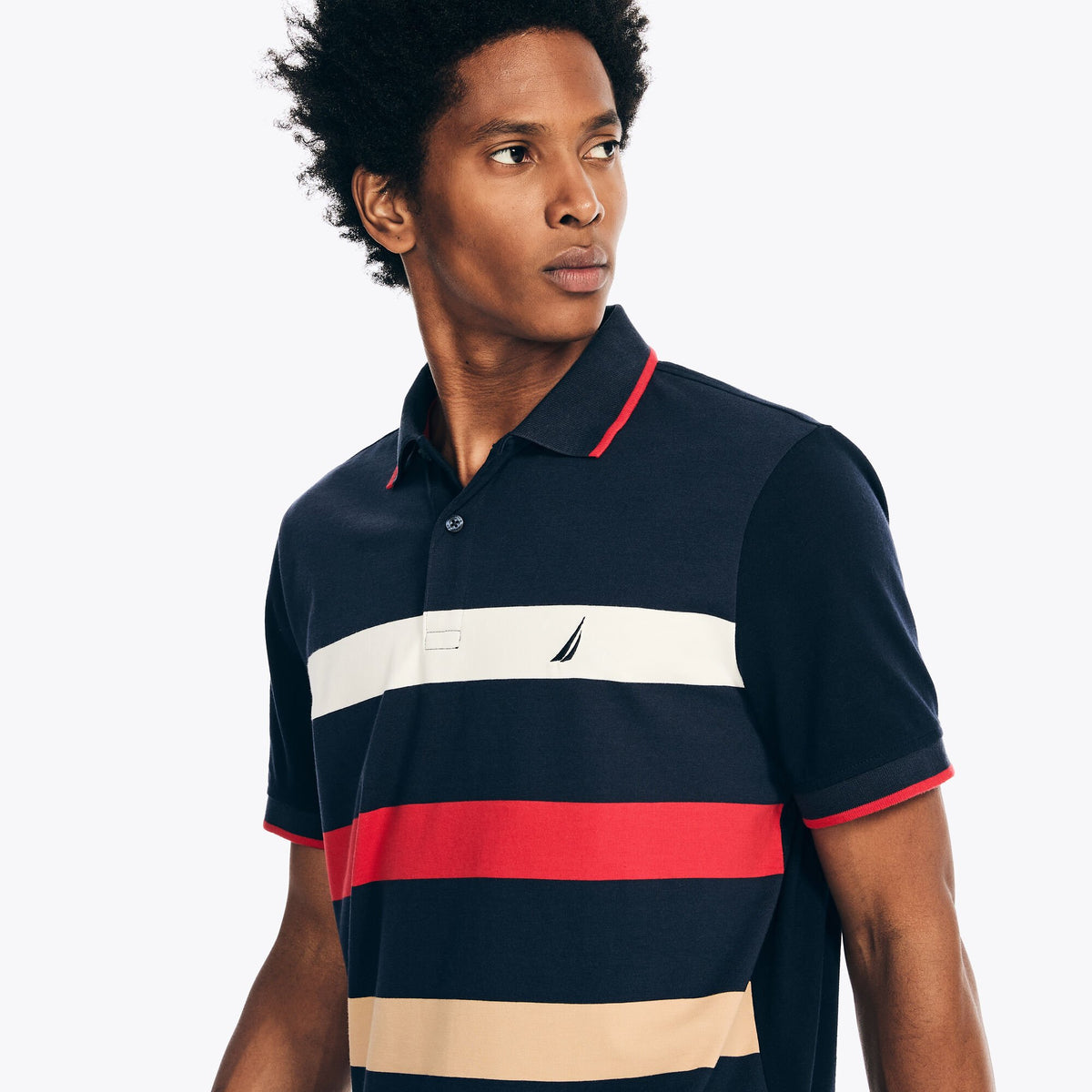 Nautica Men's Sustainably Crafted Classic Fit Striped Polo Stellar Blue Heather