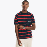 Nautica Men's Sustainably Crafted Striped Pocket T-Shirt Stellar Blue Heather