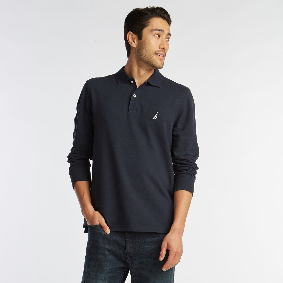 Nautica Men's Classic Fit Long Sleeve Polo Navy