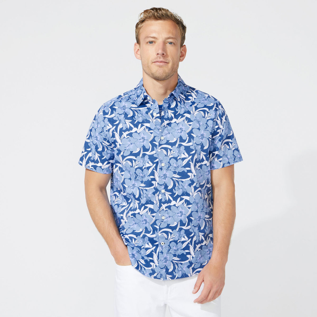 Nautica Men's Big & Tall Navtech Floral Print Shirt Limoges