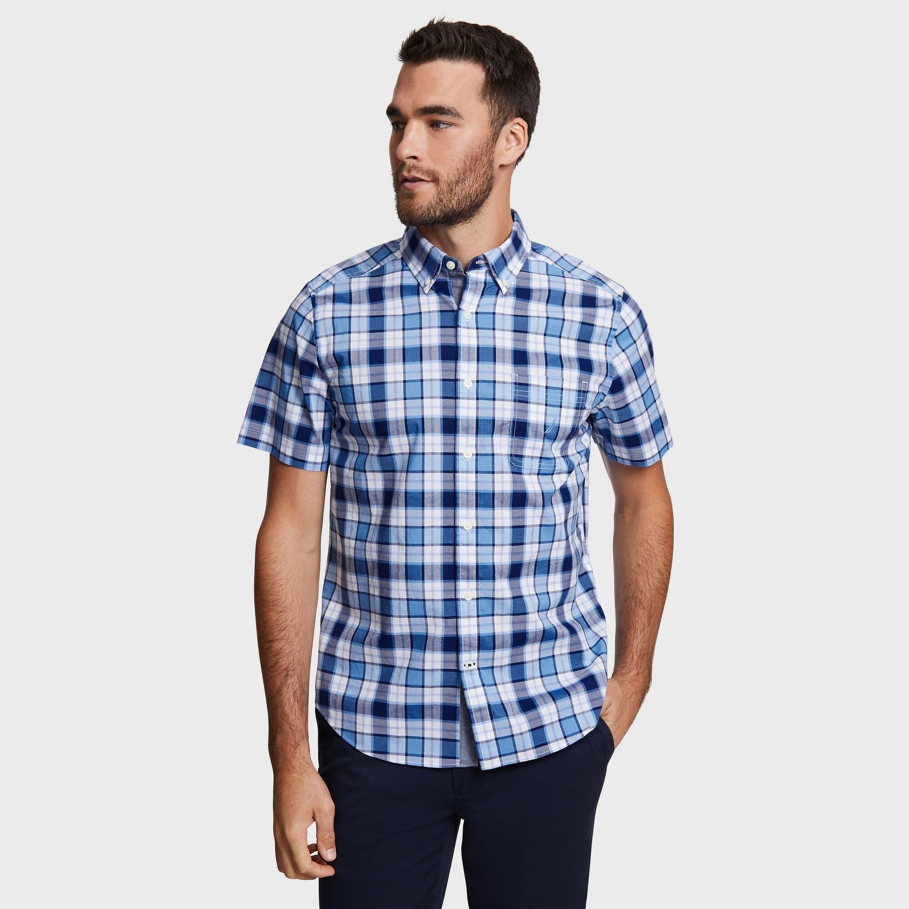 Nautica Men's Big & Tall Short Sleeve Shirt In Plaid Azure Blue