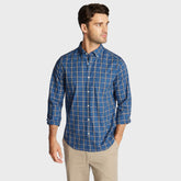 Nautica Men's Big & Tall Stretch Poplin Plaid Shirt Ensign Blue