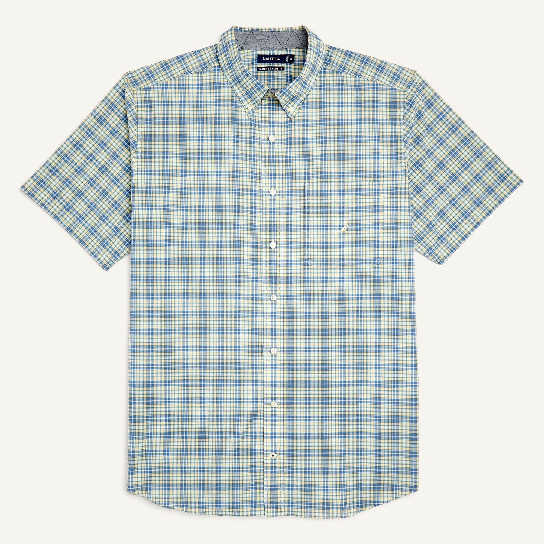 Nautica Men's Big & Tall Sustainably Crafted Plaid Short-Sleeve Shirt French Vanilla