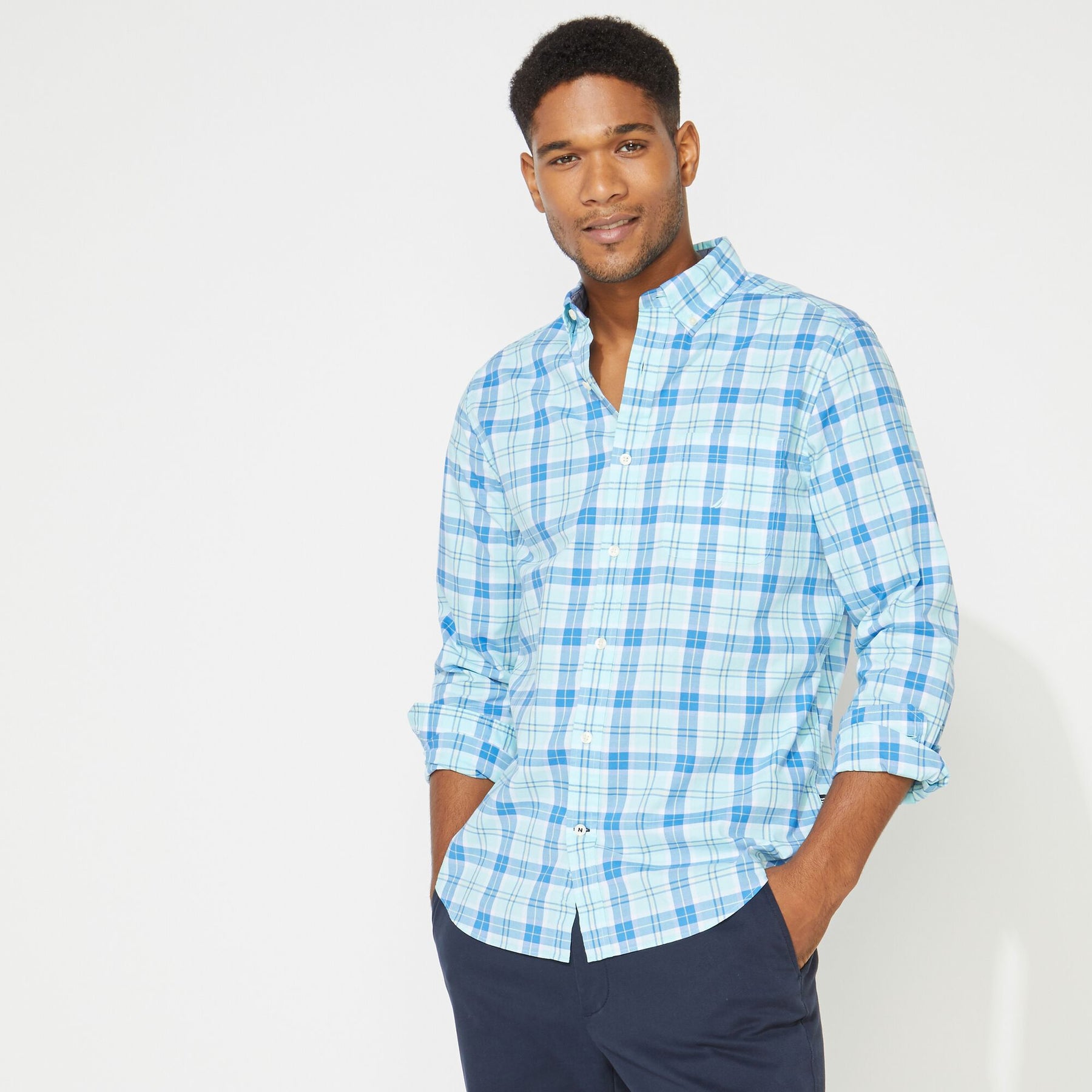 Nautica Men's Big & Tall Plaid Shirt Aquadream