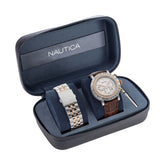 Nautica Men's Spettacolare Reissue Stainless Steel And Leather Watch Box Set Multi