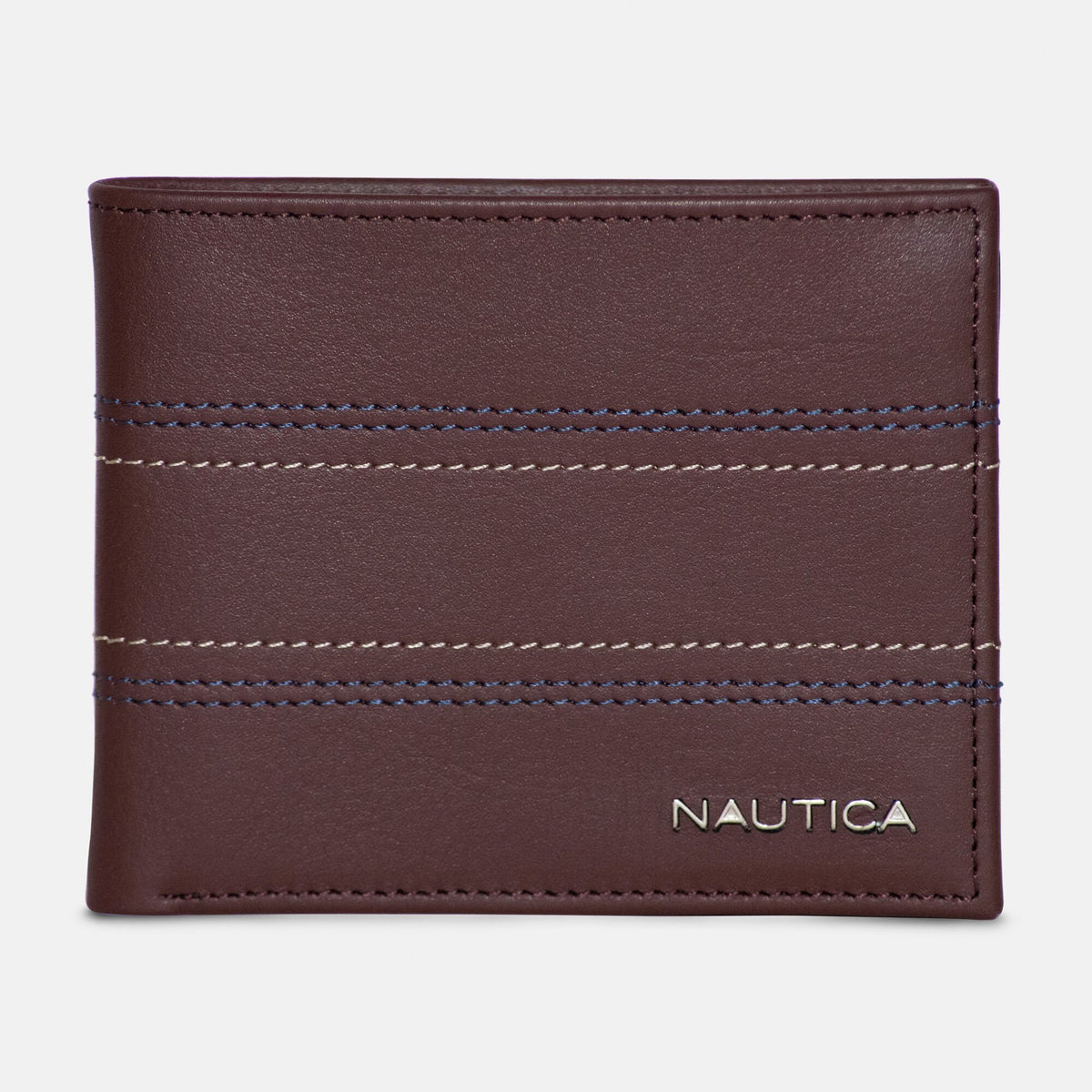 Nautica Men's Leather Bifold Wallet Brown Stone