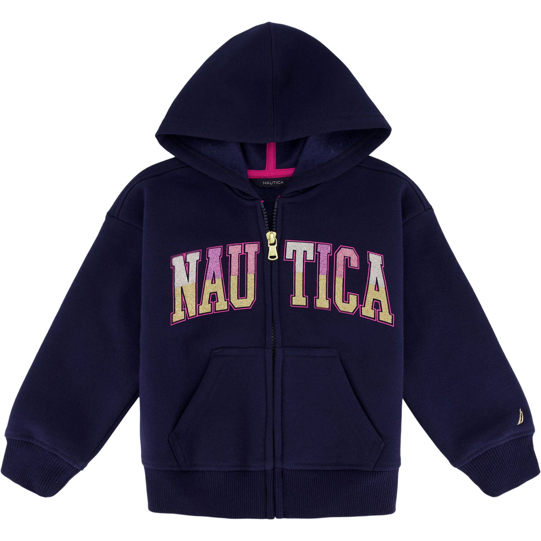 Nautica Toddler Girls' Glitter Full-Zip Fleece Hoodie (2T-4T) Navy