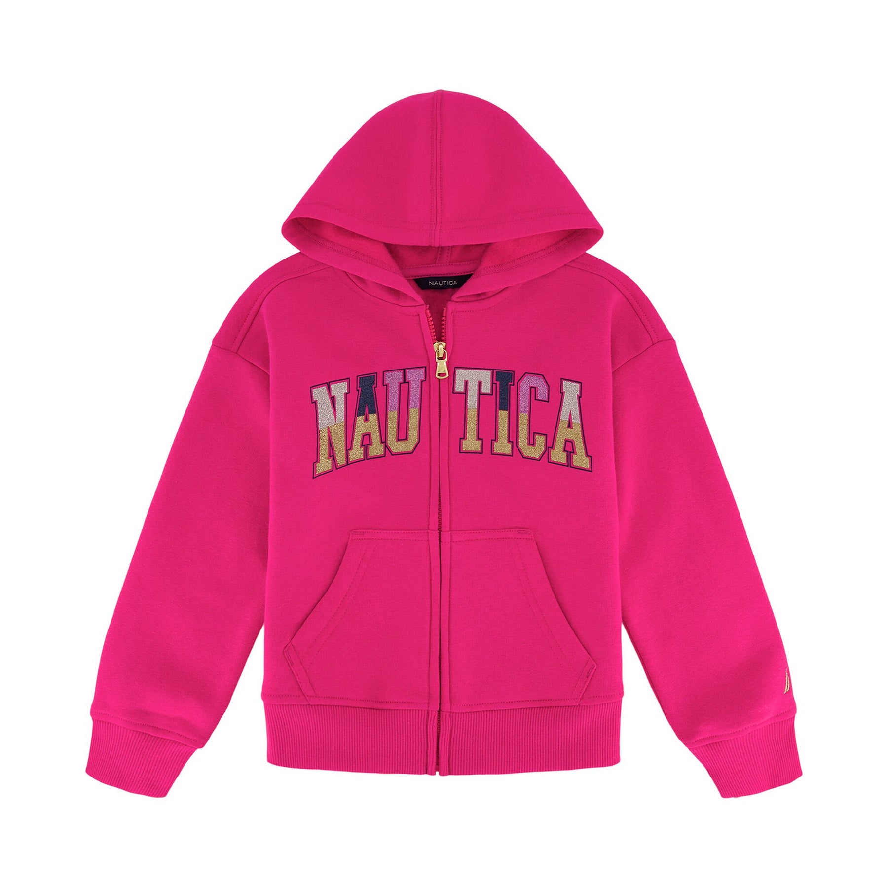 Nautica Girls' Glitter Full-Zip Fleece Hoodie (7-16) Paradise Pink