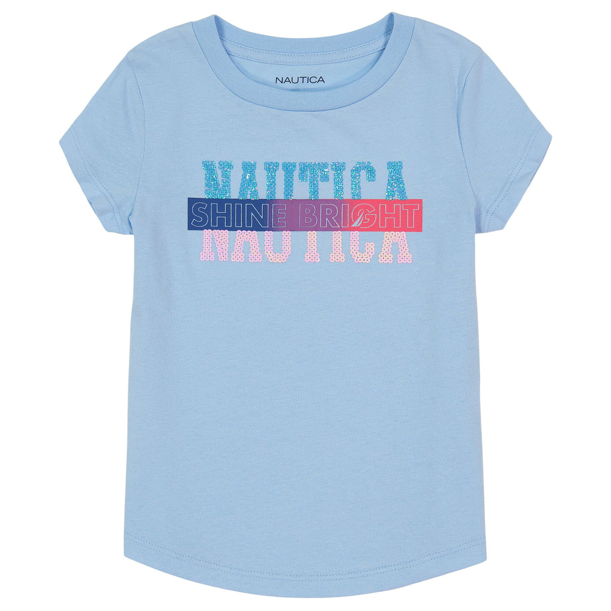 Nautica Girls' Shine Bright Glitter Graphic T-Shirt (7-16) Alaskan Blue