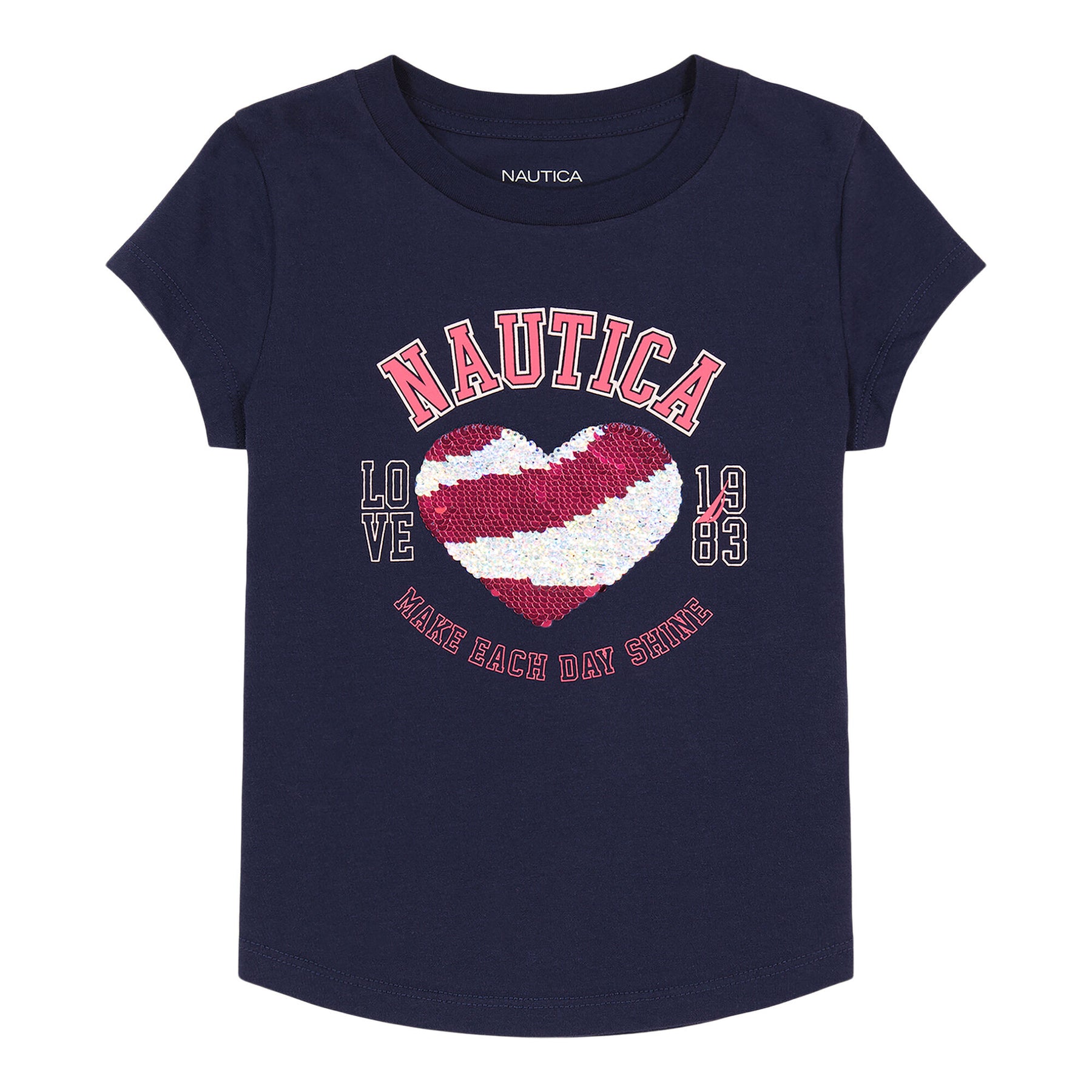Nautica Little Girls' Striped Heart T-Shirt (4-6X) Navy