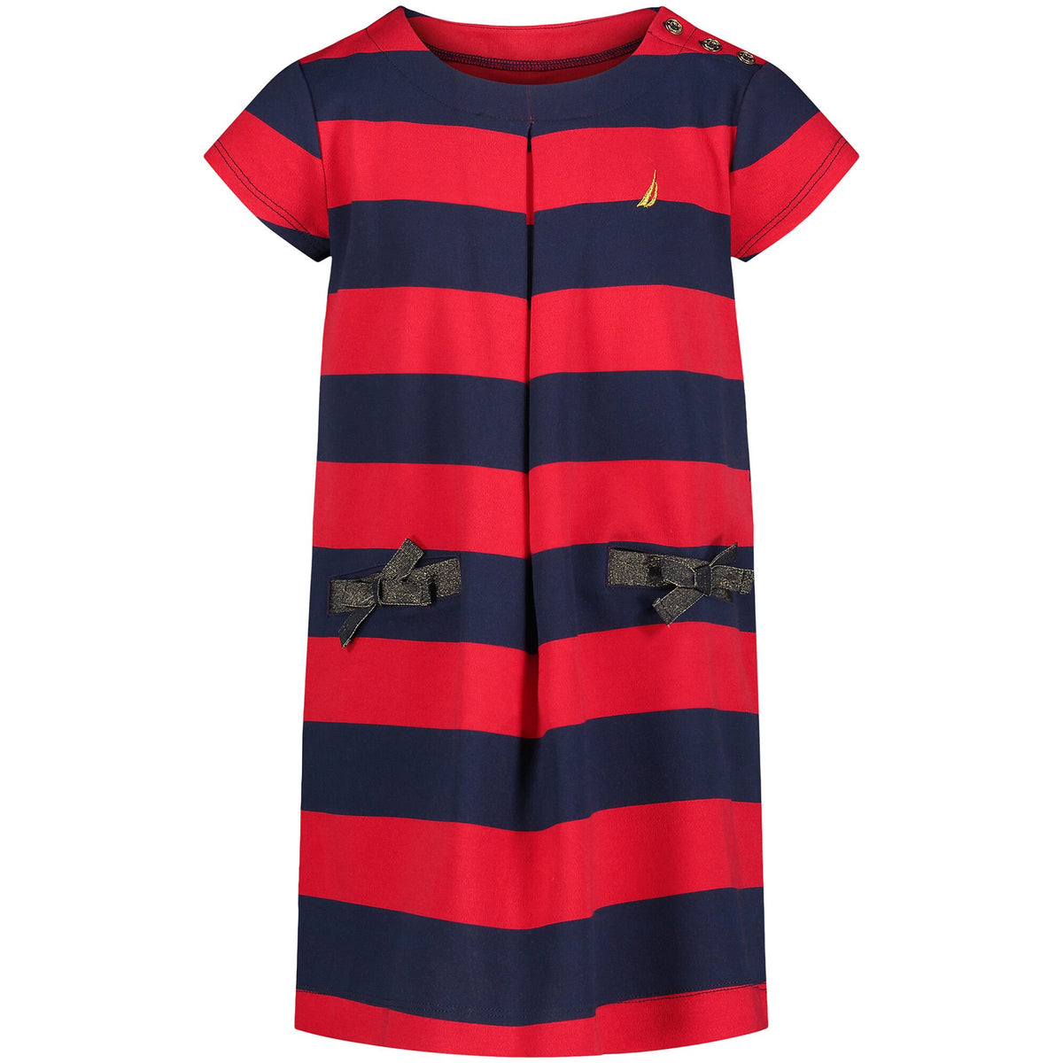 Nautica Toddler Girls’ Striped Pleat Dress (2T-4T) Navy