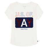Nautica Girls' Sequin Us Of Yay T-Shirt (7-16) Antique White Wash