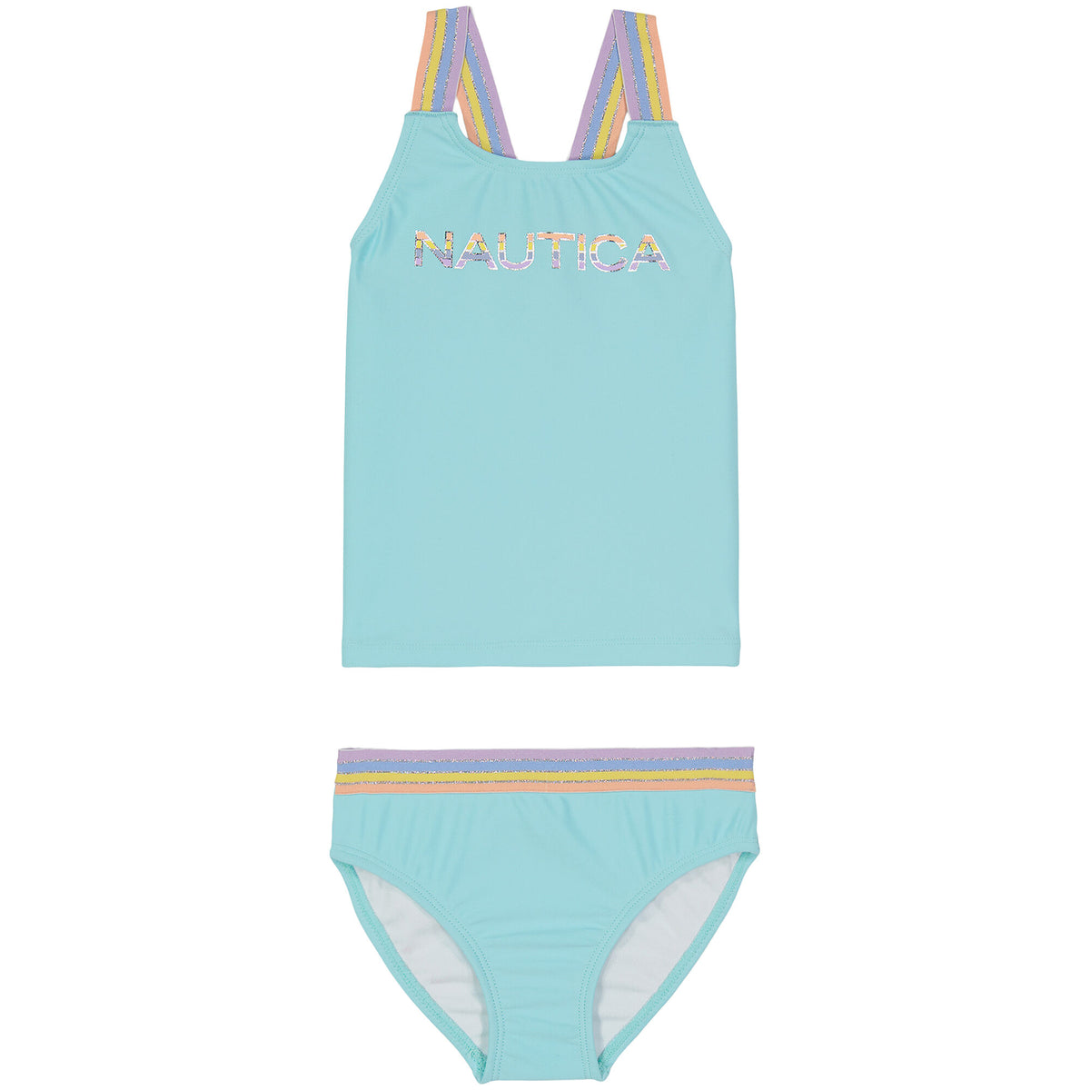 Nautica Little Girls' Multicolor Striped Logo And Strap Tankini Star Sapphire