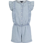 Nautica Toddler Girls' Ruffle Lightweight Denim Romper (2T-4T) Ice Blue