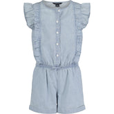 Nautica Girls' Ruffle Lightweight Denim Romper (7-16) Ice Blue