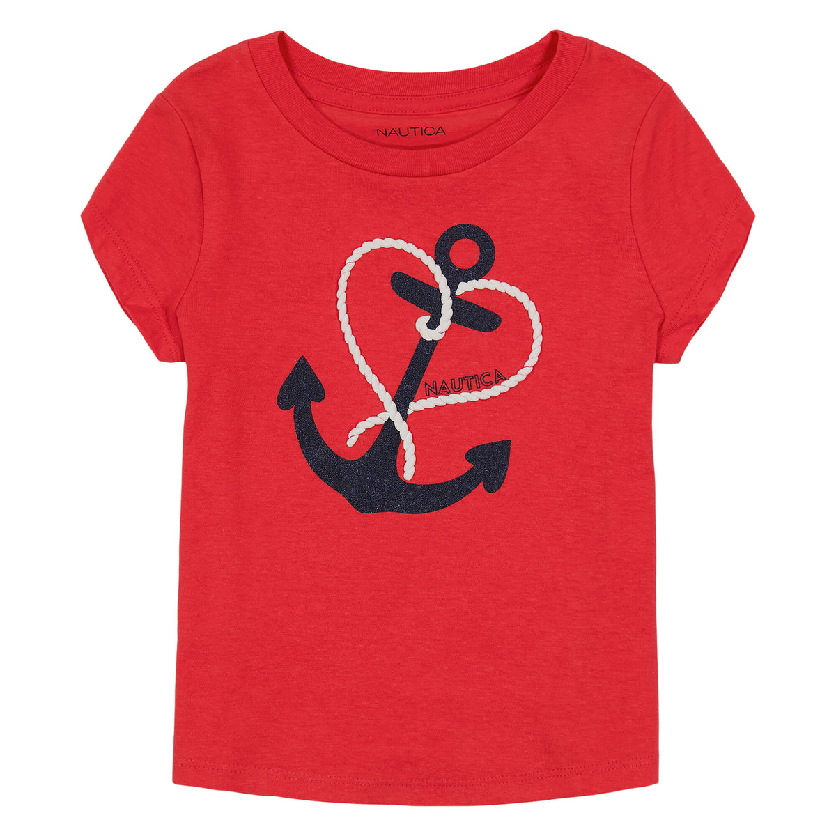 Nautica Little Girls' Glitter Anchor T-Shirt (4-6X) Buoy Red