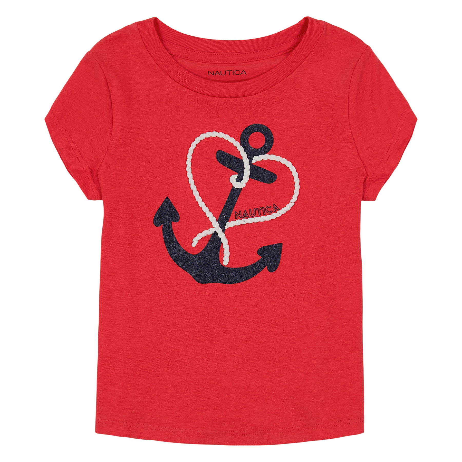 Nautica Little Girls' Glitter Anchor T-Shirt (4-6X) Buoy Red