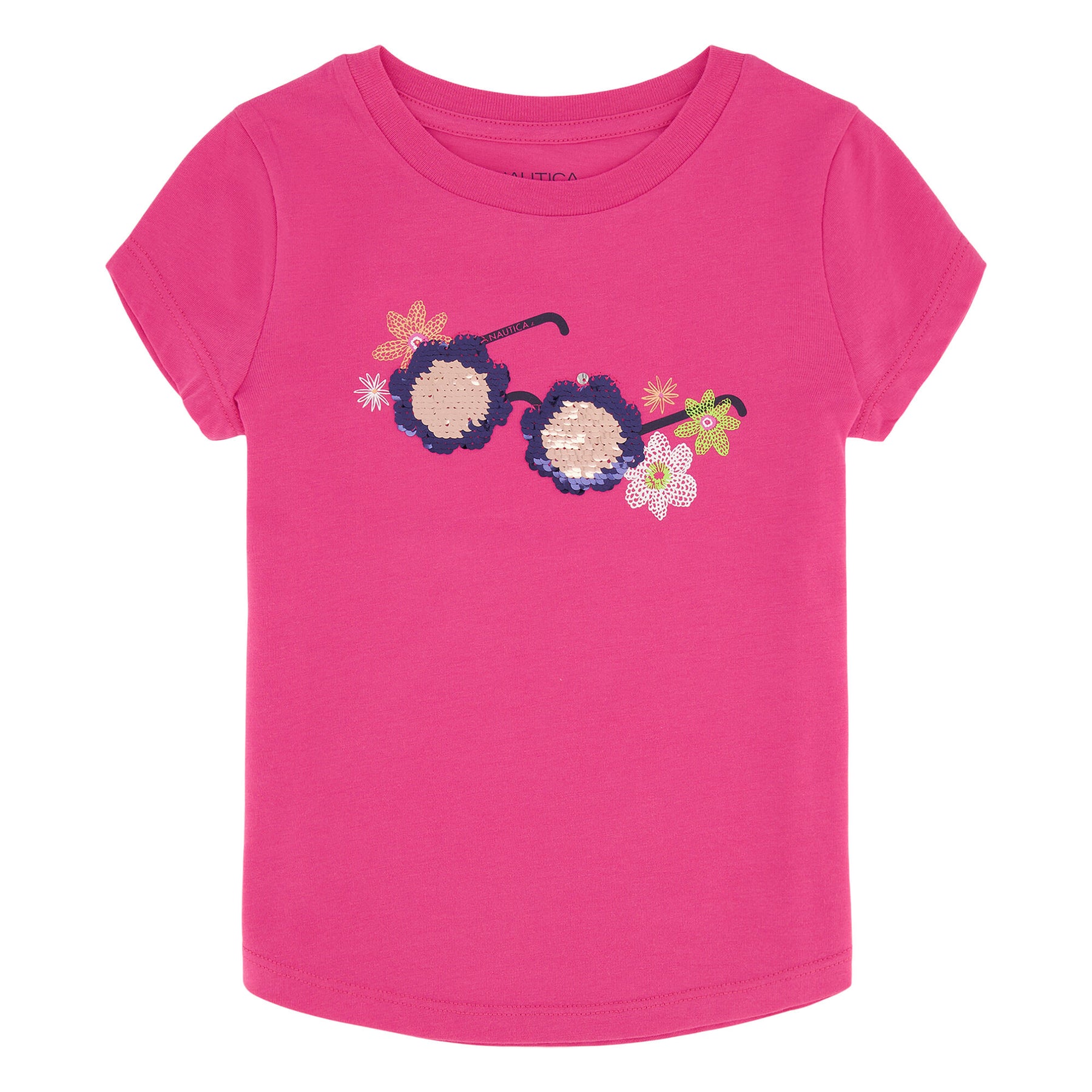 Nautica Toddler Girls' Flower Sunglasses T-Shirt (2T-4T) Tugboat Red