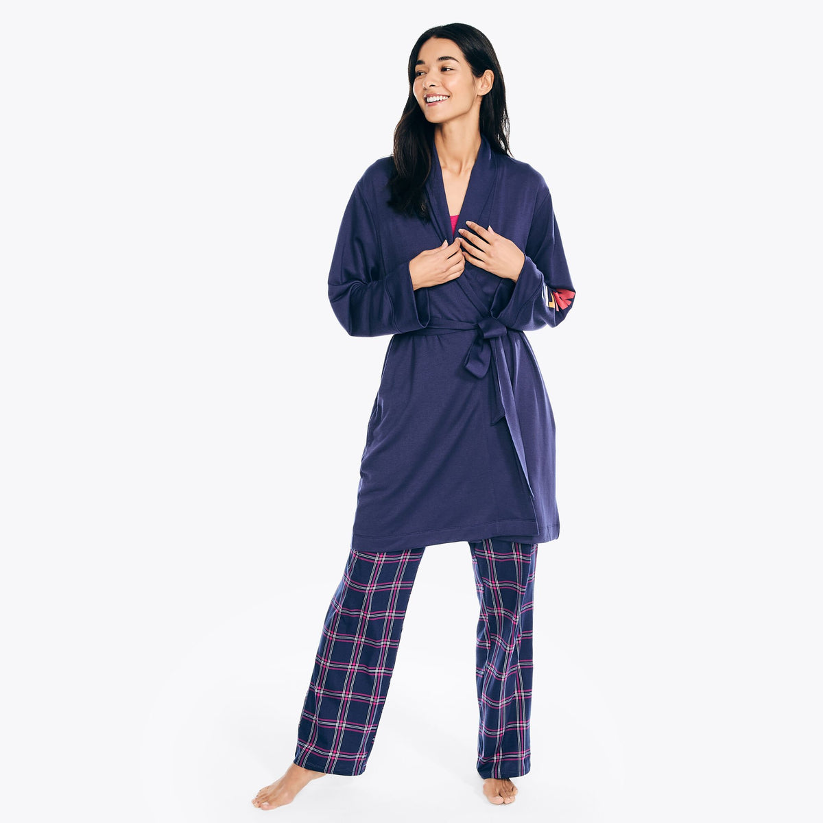 Nautica Women's Belted Logo Robe Tugboat Blue