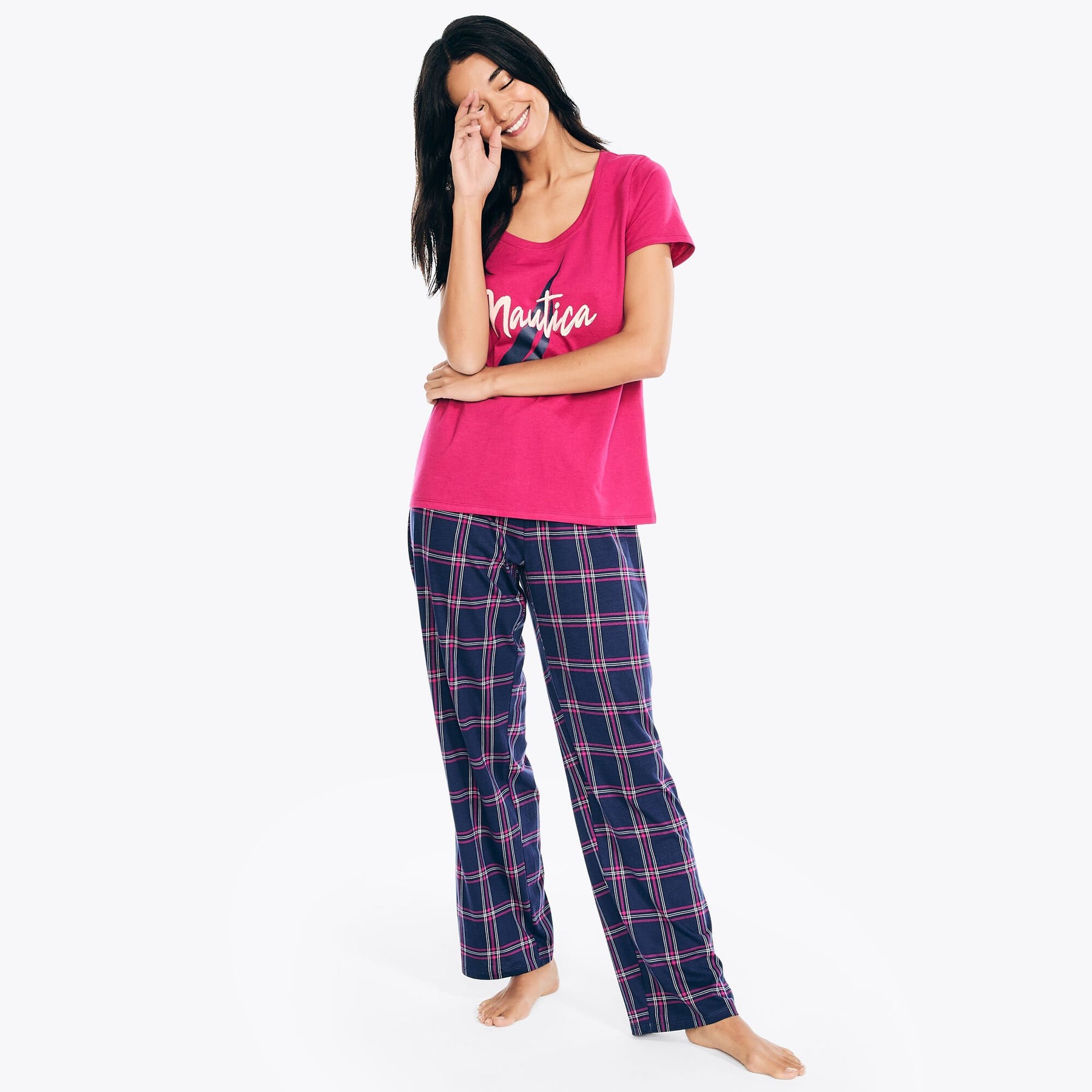 Nautica Women's Plaid Pajama Pant Set Admiral Blue