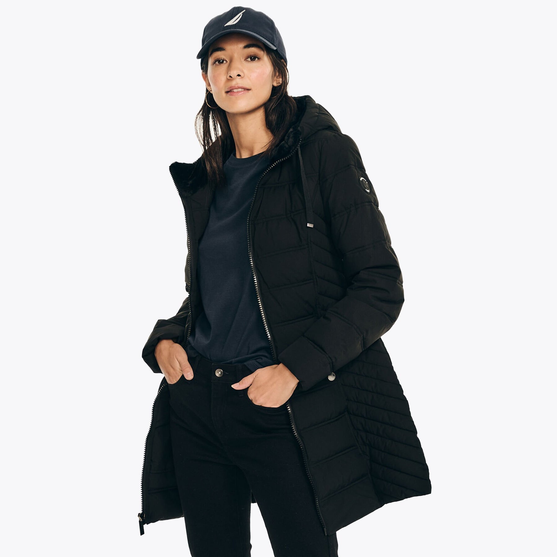 Nautica Women's Puffer Jacket With Hood True Black