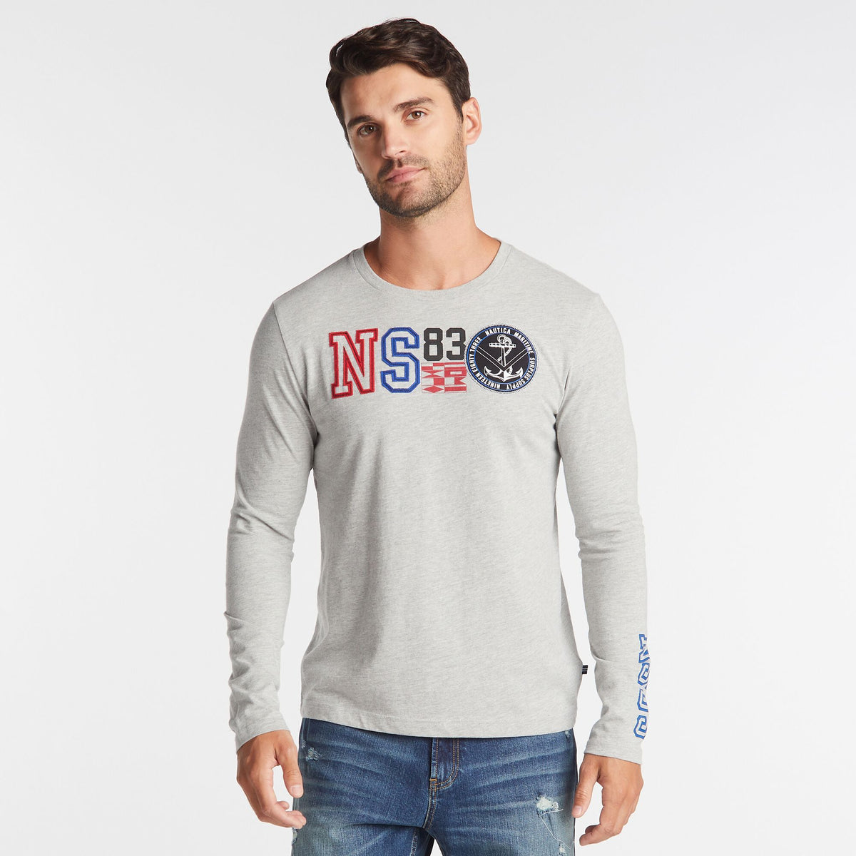 Nautica Men's Big & Tall Long Sleeve Ns-83 T-Shirt Grey Heather