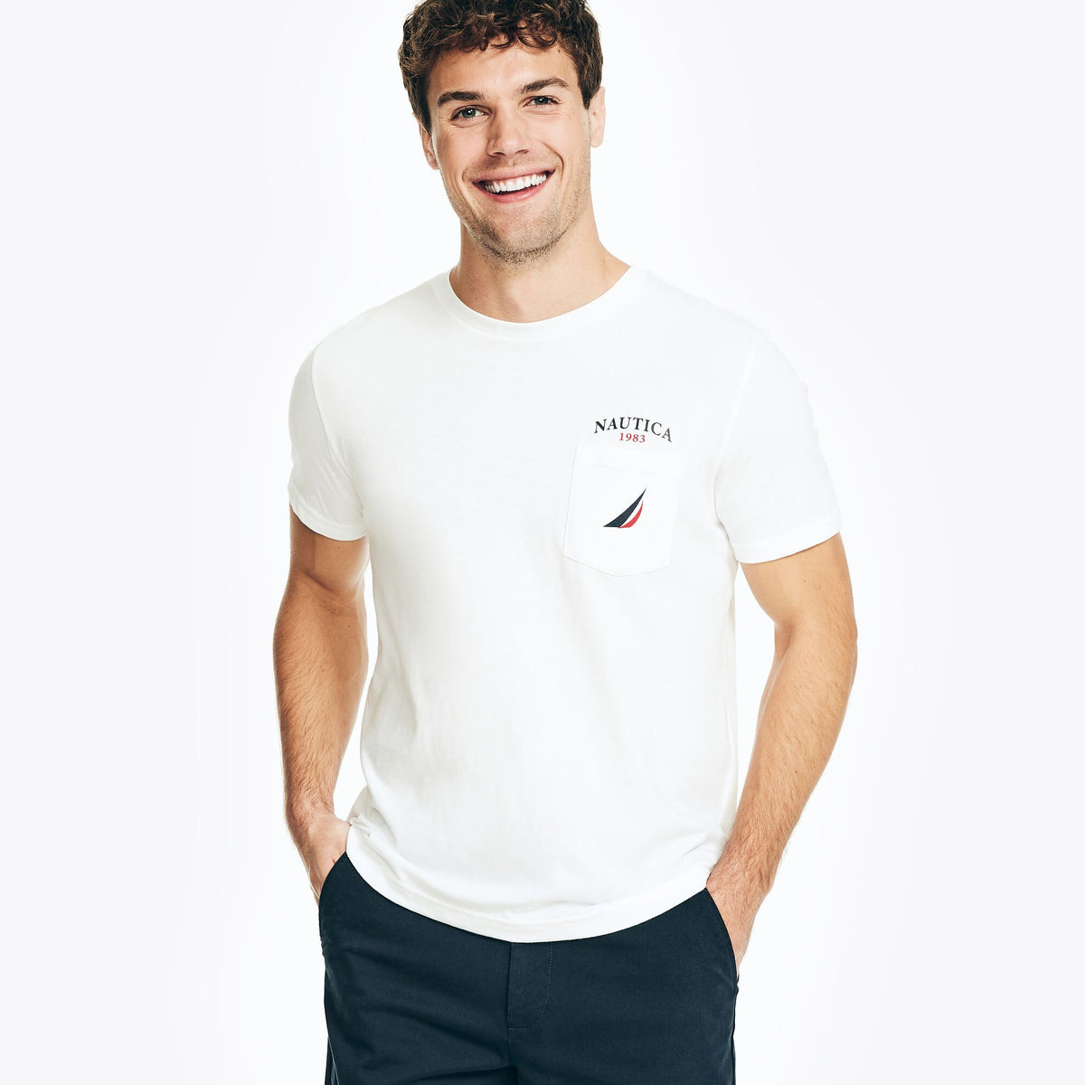 Nautica Men's Big & Tall Sustainably Crafted Yacht Club Pocket Graphic T-Shirt Bright White
