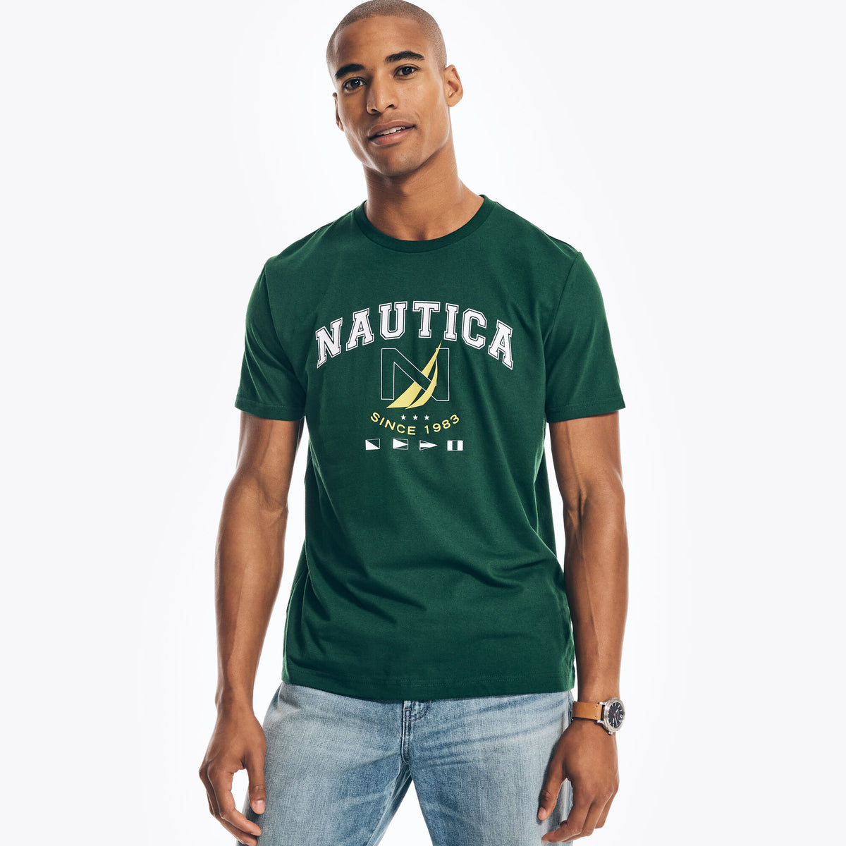 Nautica Men's Big & Tall Skyline Graphic T-Shirt Cosmic Fern