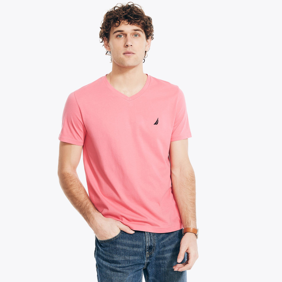 Nautica Men's Big & Tall Performance V-Neck T-Shirt Teaberry