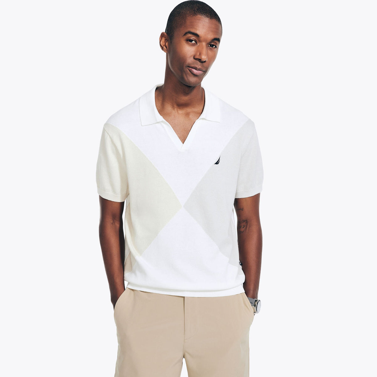 Nautica Men's Navtech Intarsia Polo Marshmallow