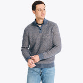 Nautica Men's Sustainably Crafted Waffle Mock-Neck Sweater Stellar Blue Heather