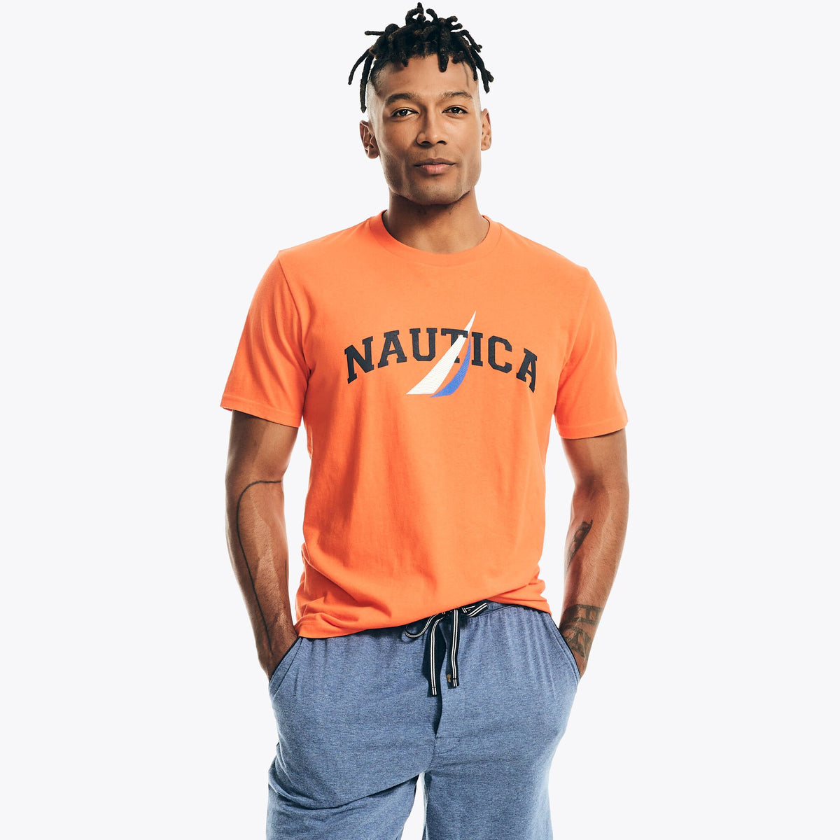 Nautica Men's J-Class Logo Graphic Sleep T-Shirt Pier Orange