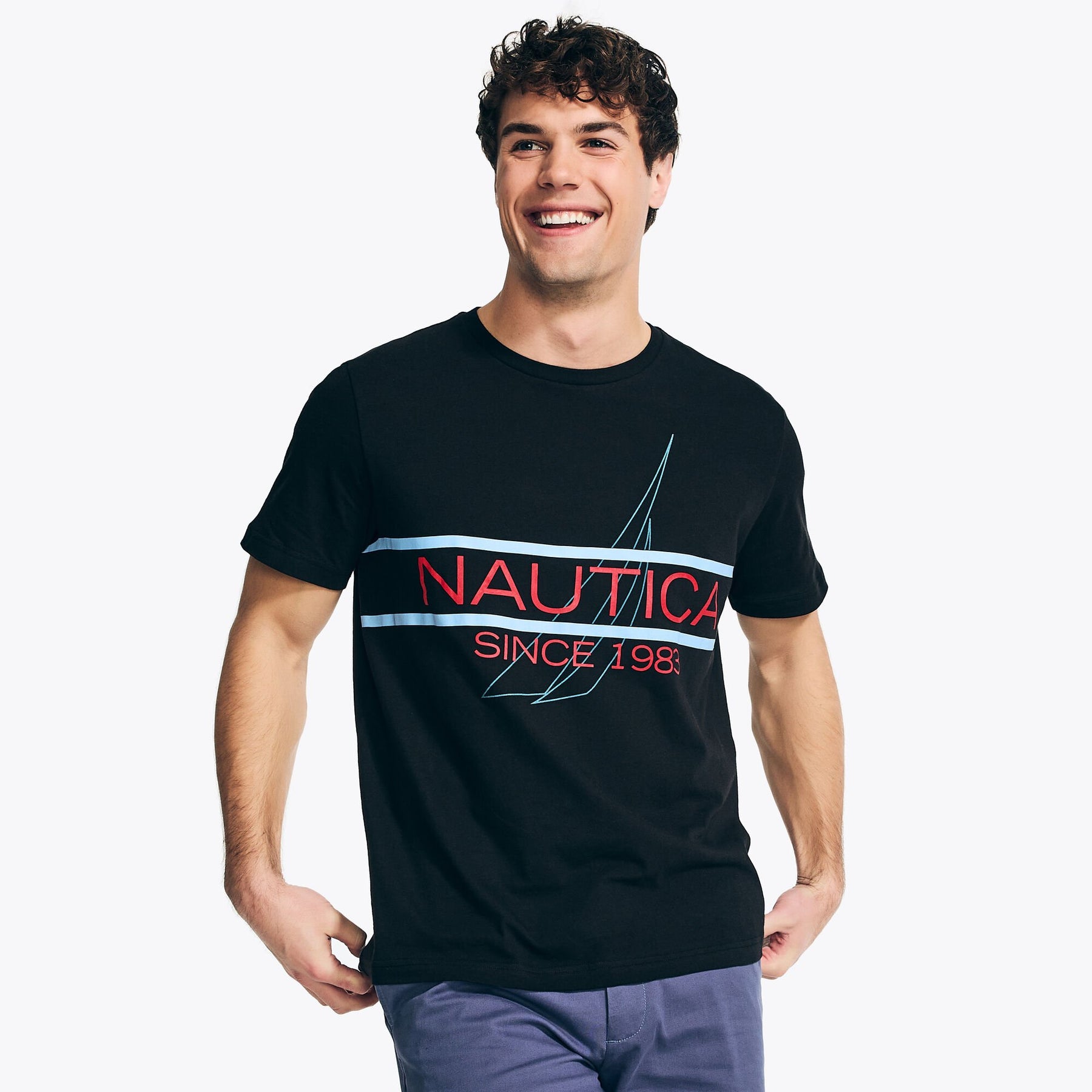 Nautica Men's Logo Graphic Sleep T-Shirt True Black