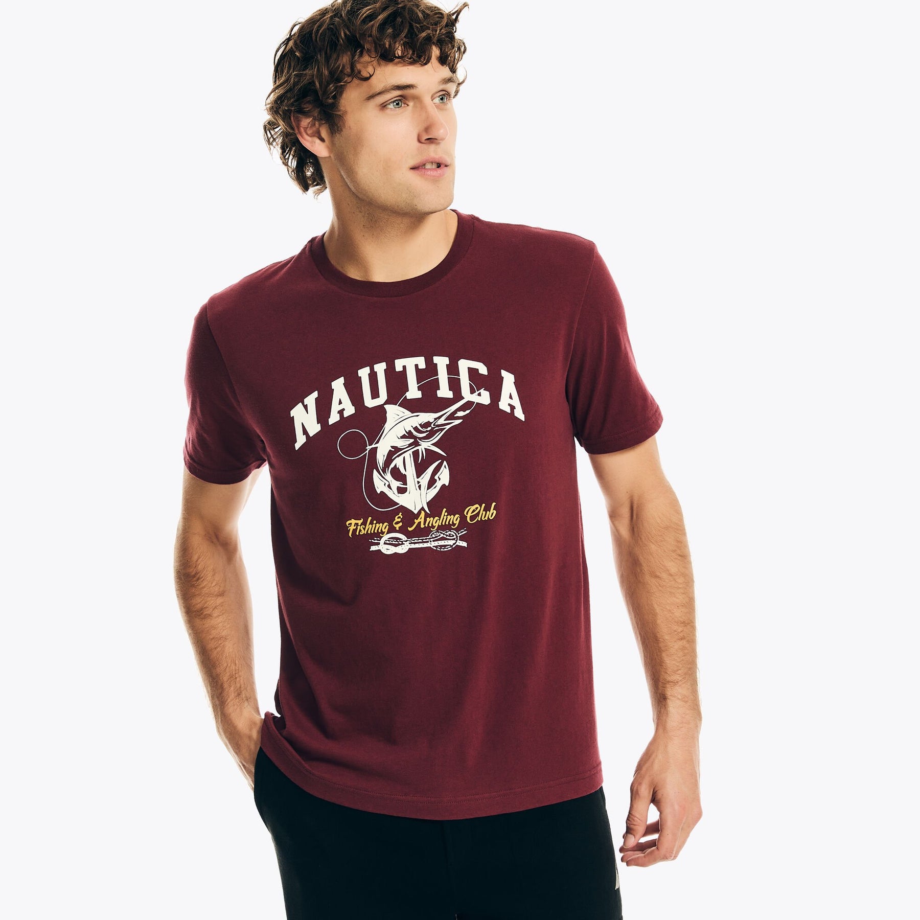 Nautica Men's Fishing Graphic Sleep T-Shirt Zinfandel