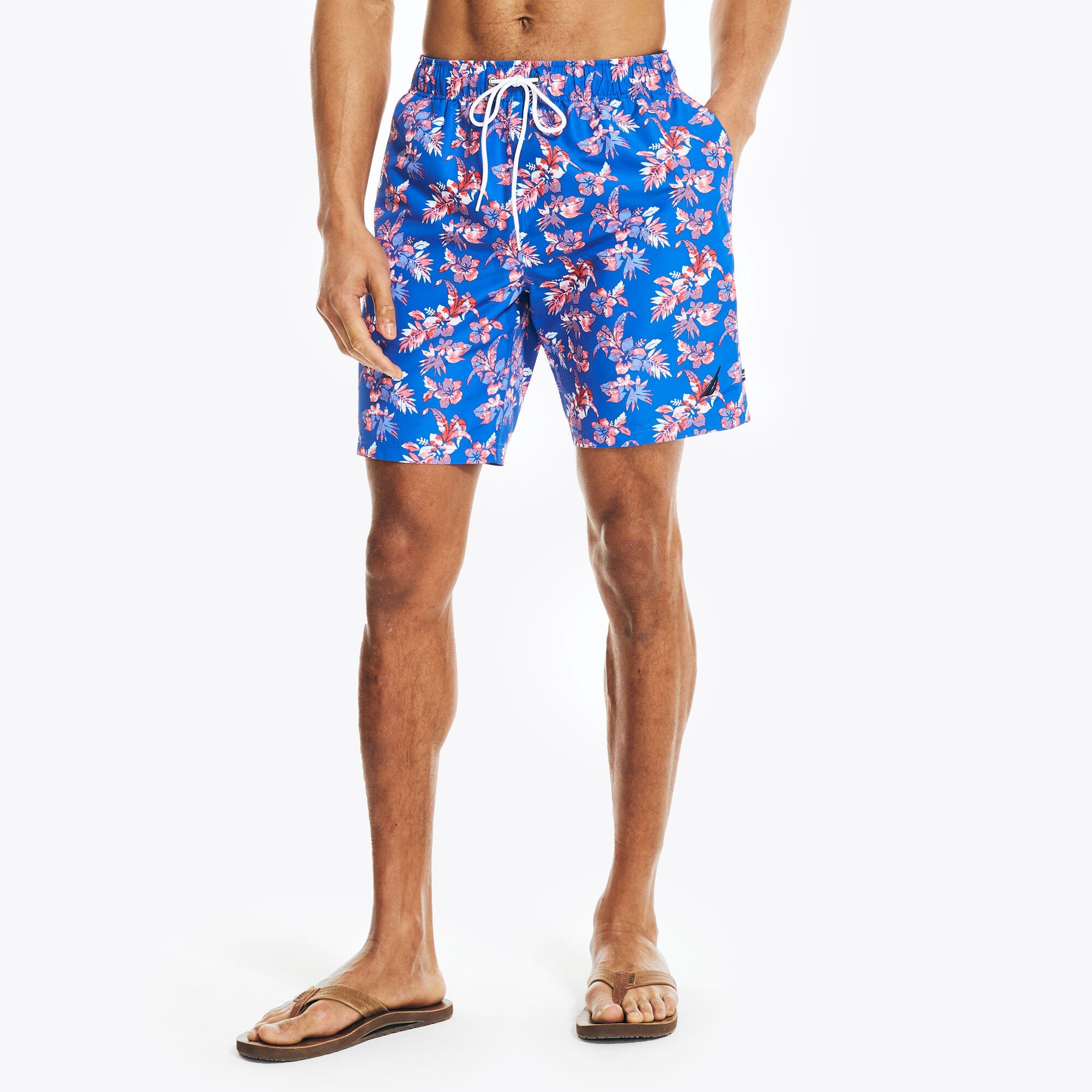 Nautica Men's Sustainably Crafted 8" Printed Swim True Navy