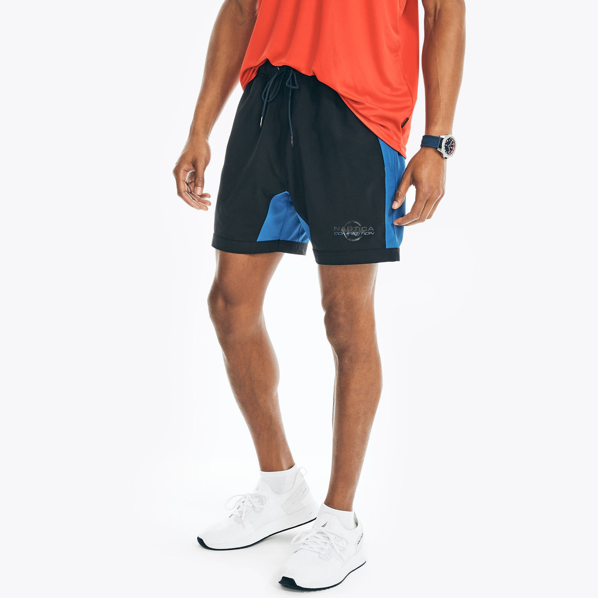 Nautica Men's Competition Sustainably Crafted 6" Colorblock Compression Short True Black