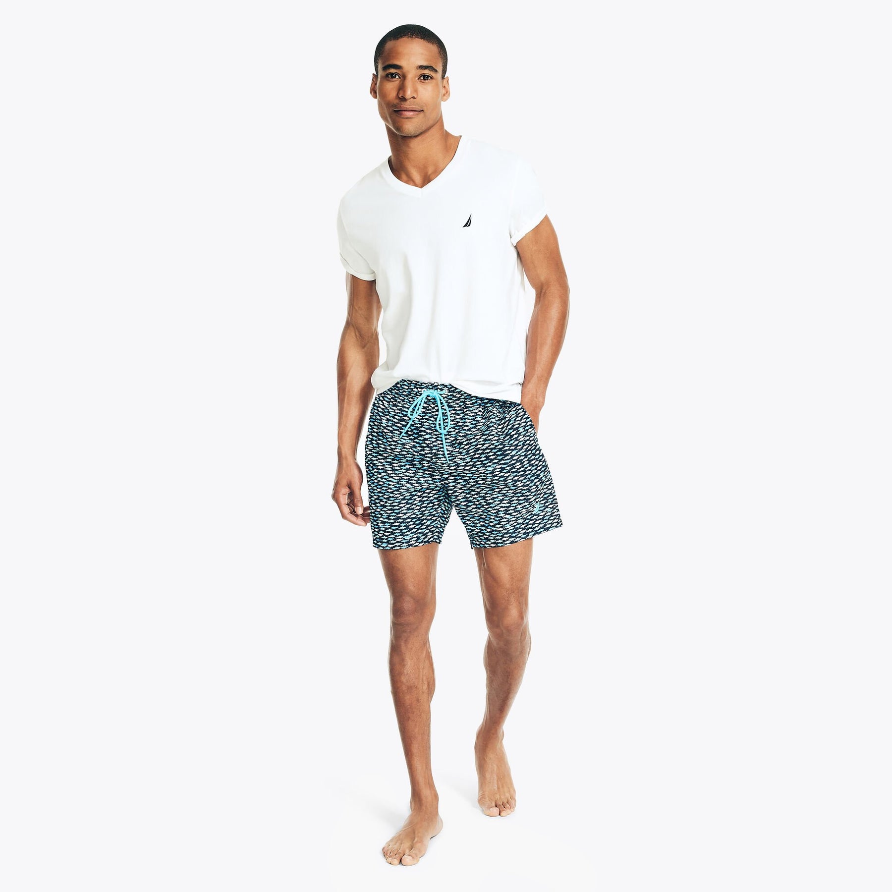 Nautica Men's Sustainably Crafted 6" Fish Print Swim Navy