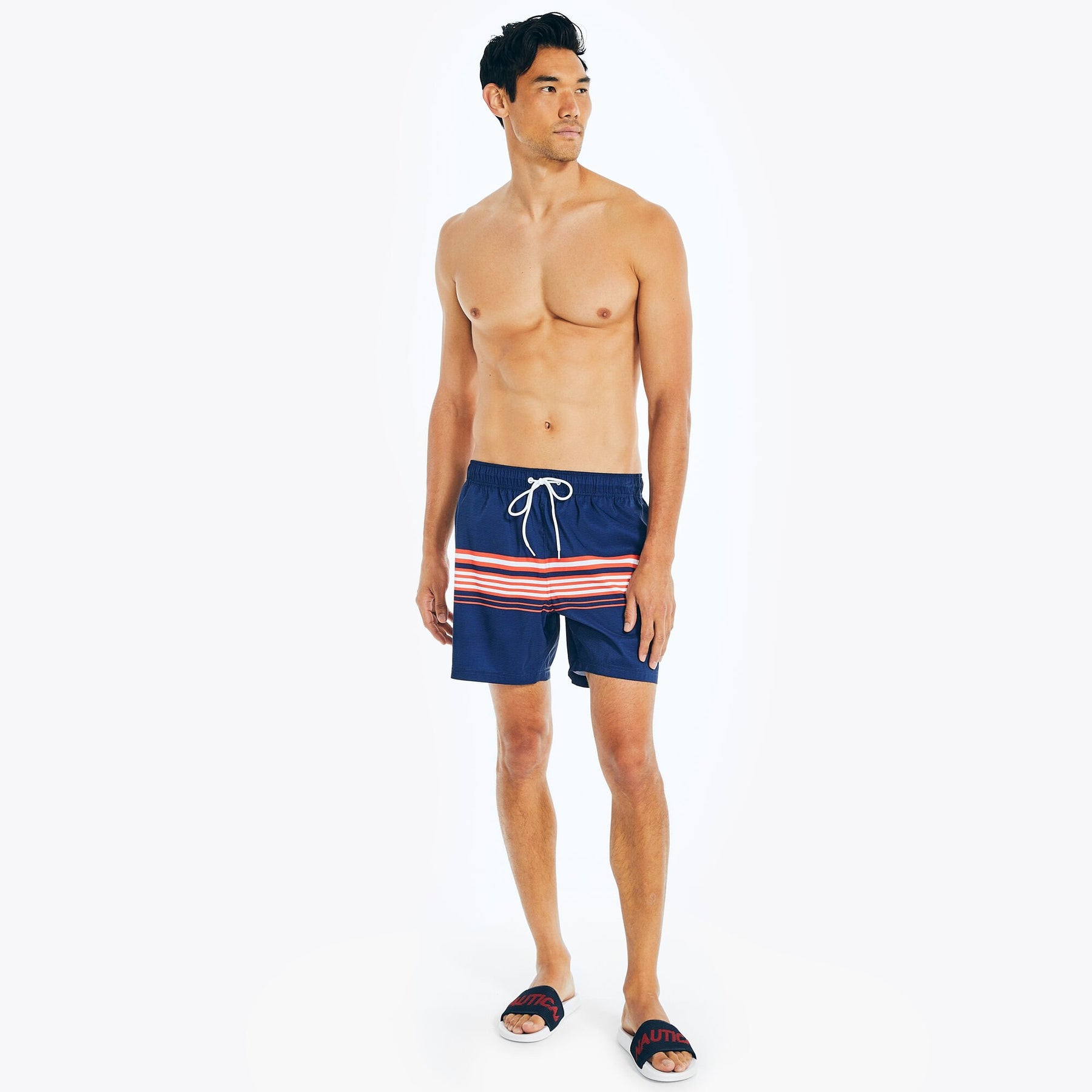 Nautica Men's Sustainably Crafted 6" Striped Swim Navy