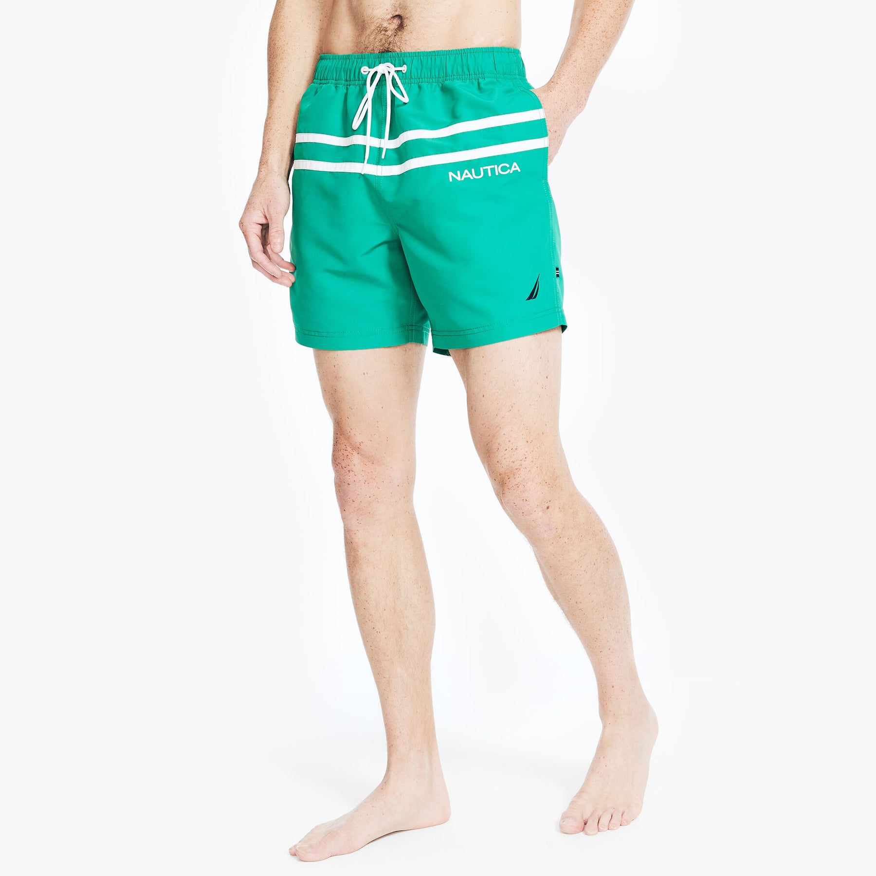 Nautica Men's Sustainably Crafted 6" Heritage Stripe Quick-Dry Swim Dark Dill