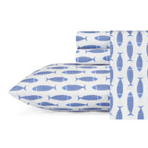 Nautica Woodblock Fish Blue Sheet Set Azure Blue