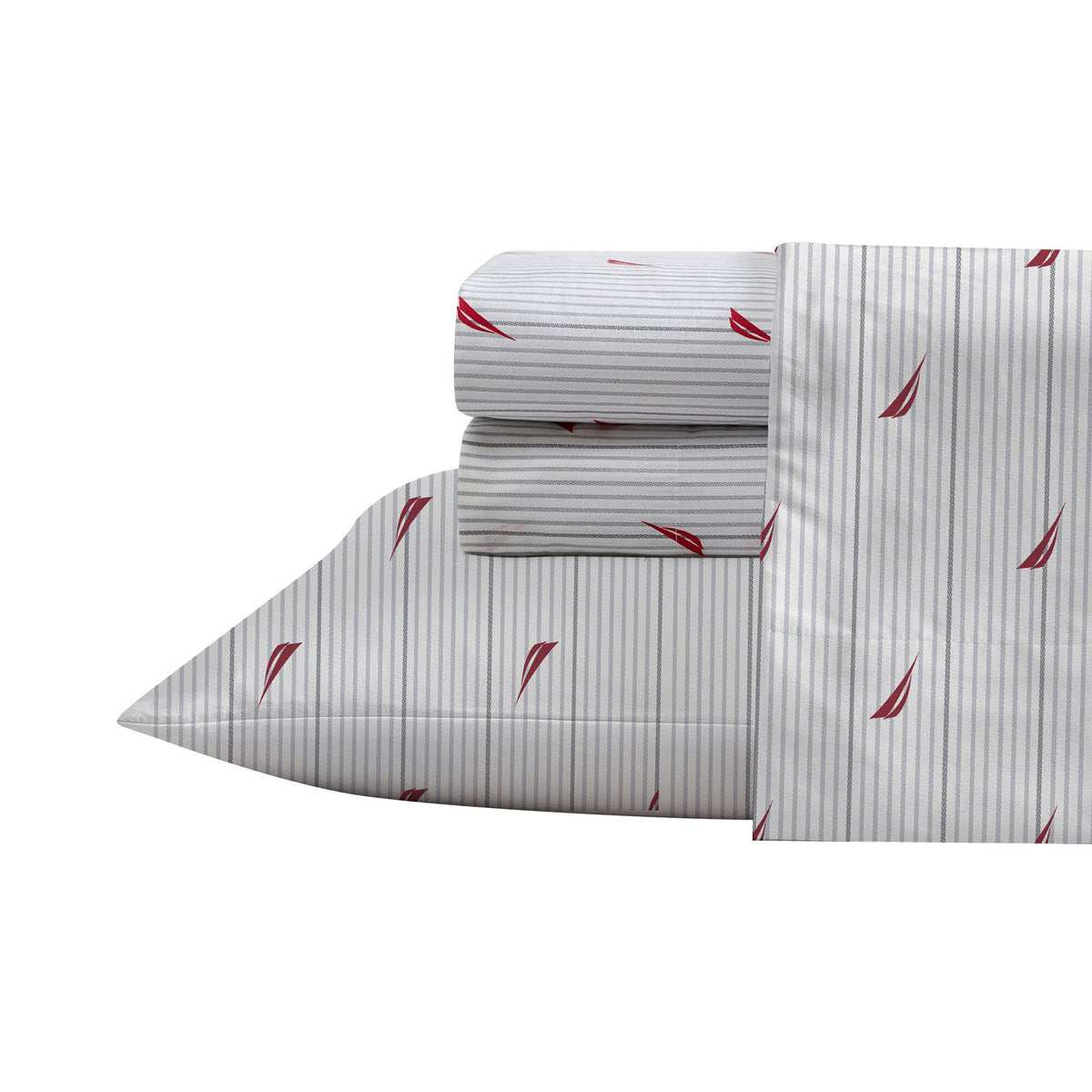 Nautica Audley Striped Red King Sheet Set Tango Red