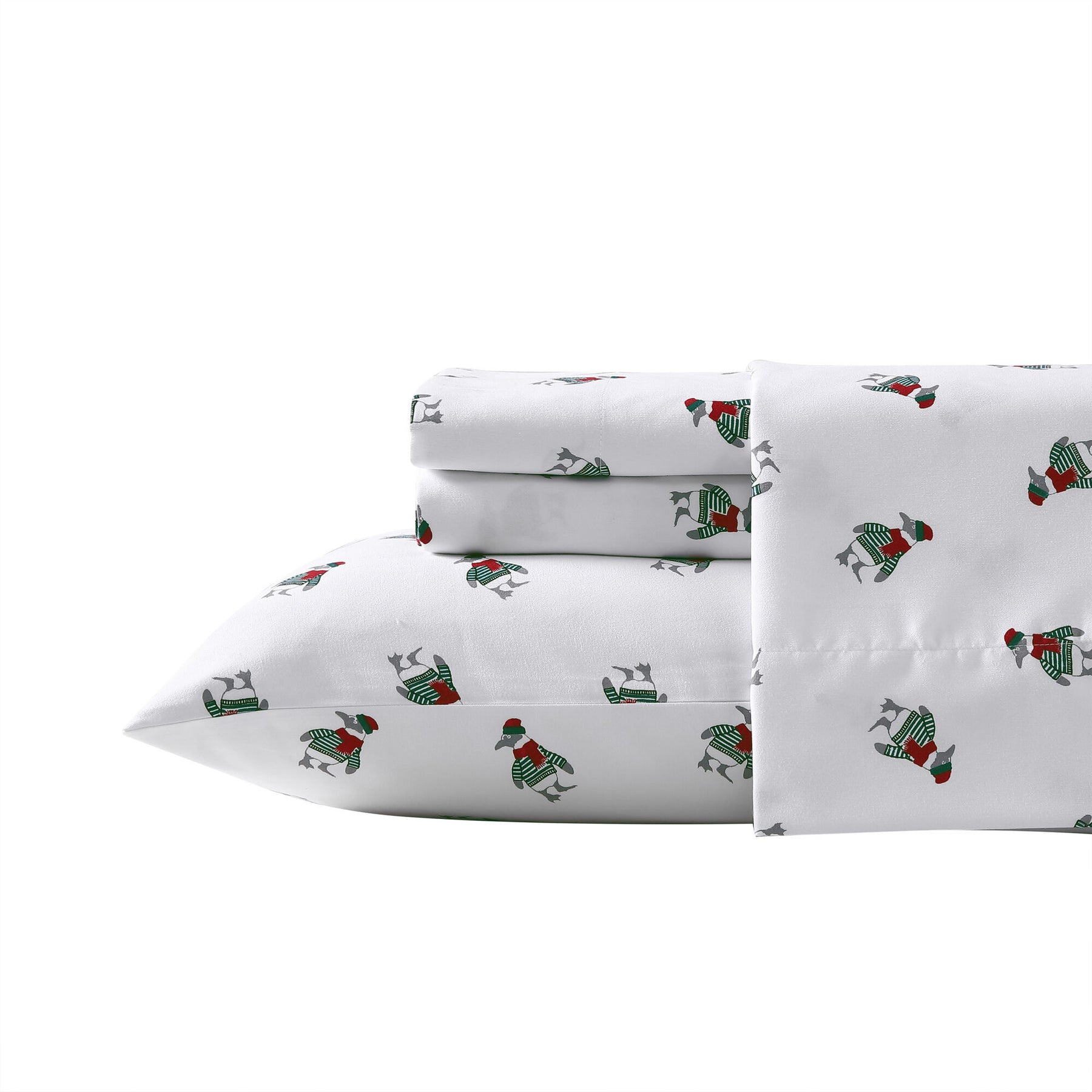 Nautica Penguin Toss Print Queen Flannel Sheet Set Seaweed Heather