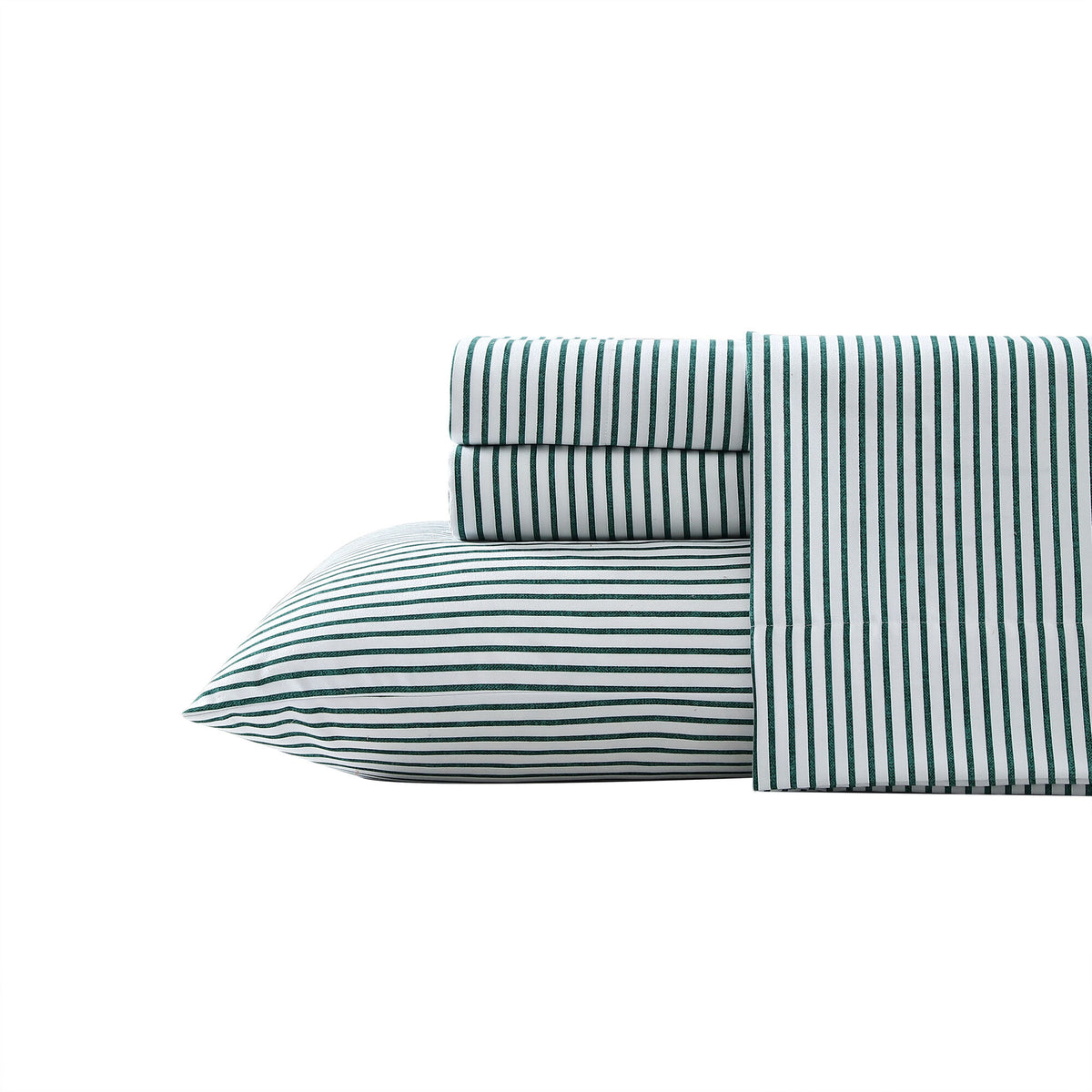 Nautica Harmead Green Striped Full Flannel Sheet Set Fin Green