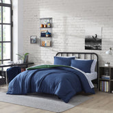 Nautica Solid Navy Full Reversible Comforter & Sham Set Deep Dive Wash