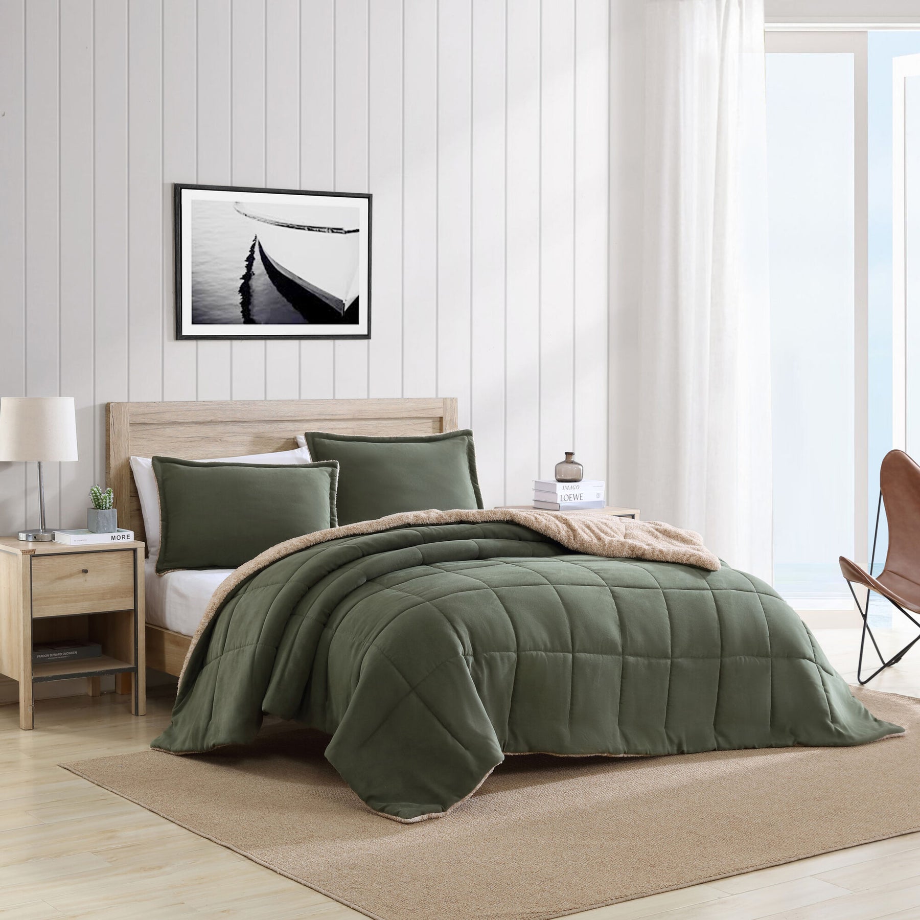 Nautica Beckett Green Twin Reversible Comforter & Sham Set Dark Hunter