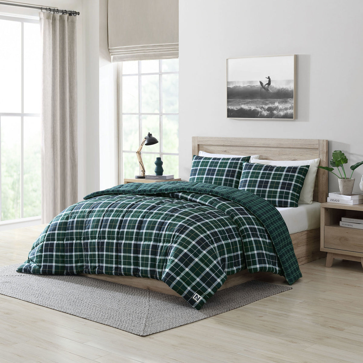 Nautica Northsail Plaid Navy Twin Reversible Comforter & Sham Set Bali Bliss