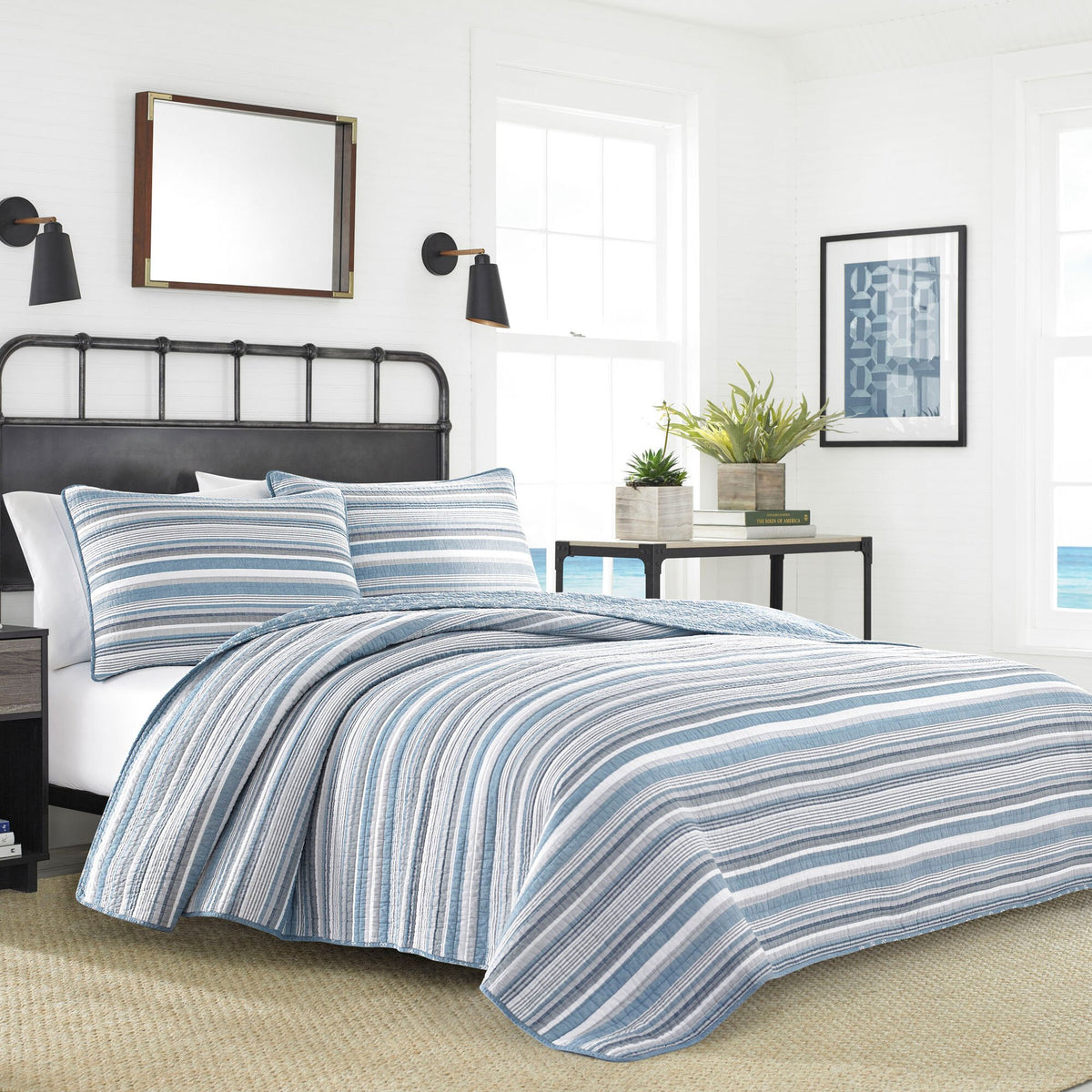 Nautica Jettison Quilt Set In Grey Blue Blue Heather