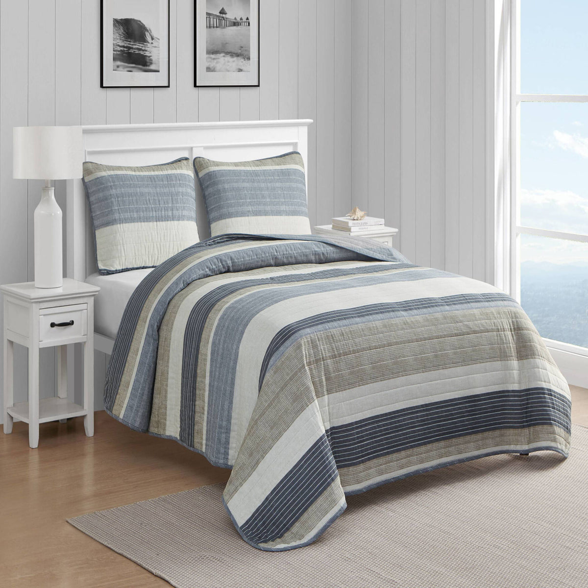 Nautica Ridgeport Beige Twin Reversible Quilt And Sham Set Tan